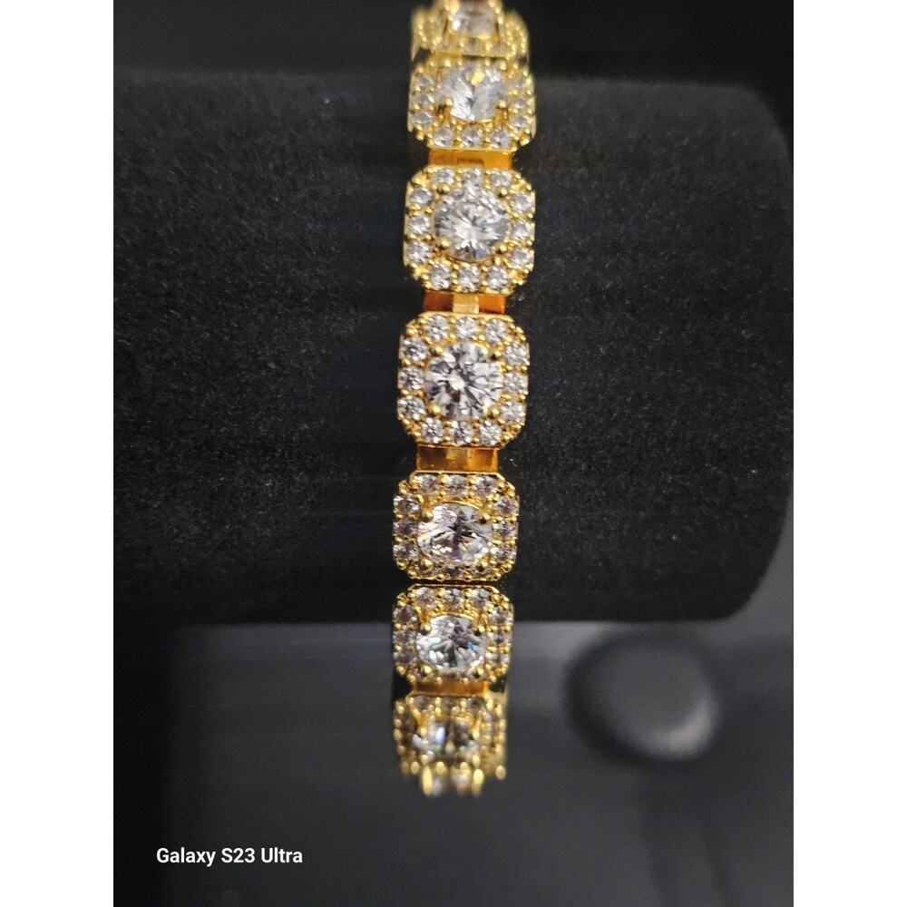 10mm- 8in Gold plated brass Solitaire Cluster Tennis Bracelet w/ prong set CZs